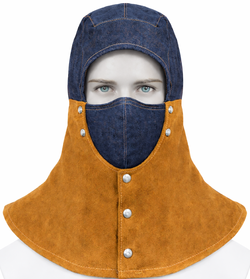 Lederschweißerhelm mit Maske - Lederseiten