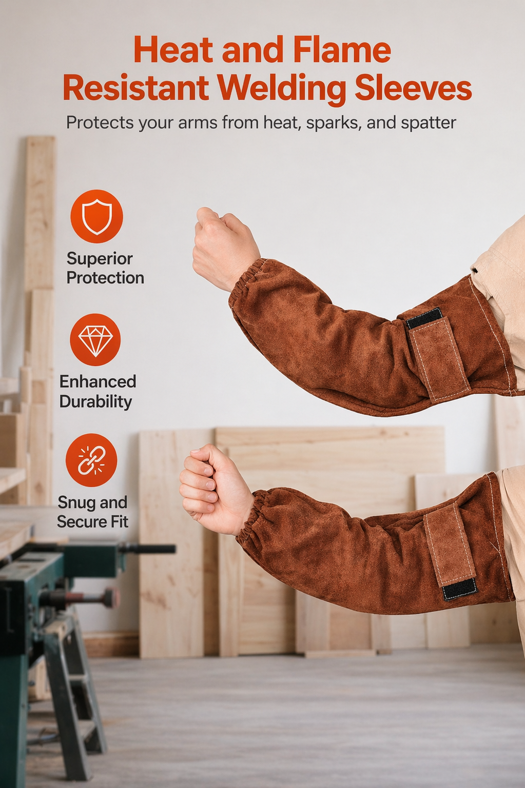 LEATHER WELDER ARM SLEEVES – HEAT AND SPARK RESISTANT