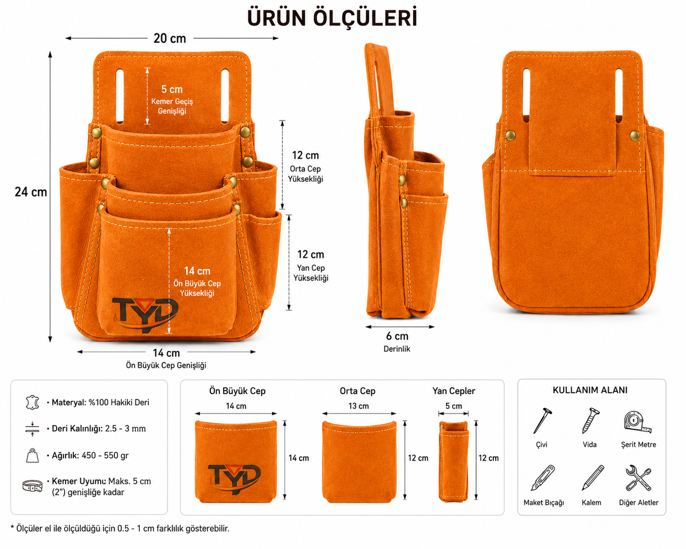 Genuine Leather Multi-Pocket Tool Bag – Belt Type for Workers, Carpenters, Electricians, and Construction Masters