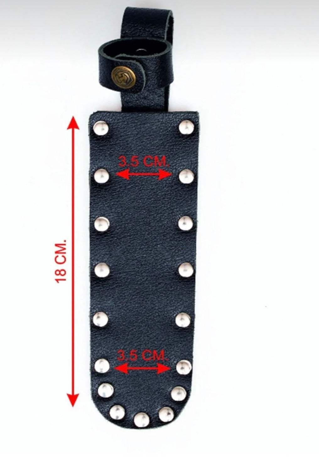 Kemer Tipi Deri Bıçak Kılıfı – Bel Askılı Bıçak Taşıma Kılıfı – Siyah Perçinli Bıçak Kını 18 cm