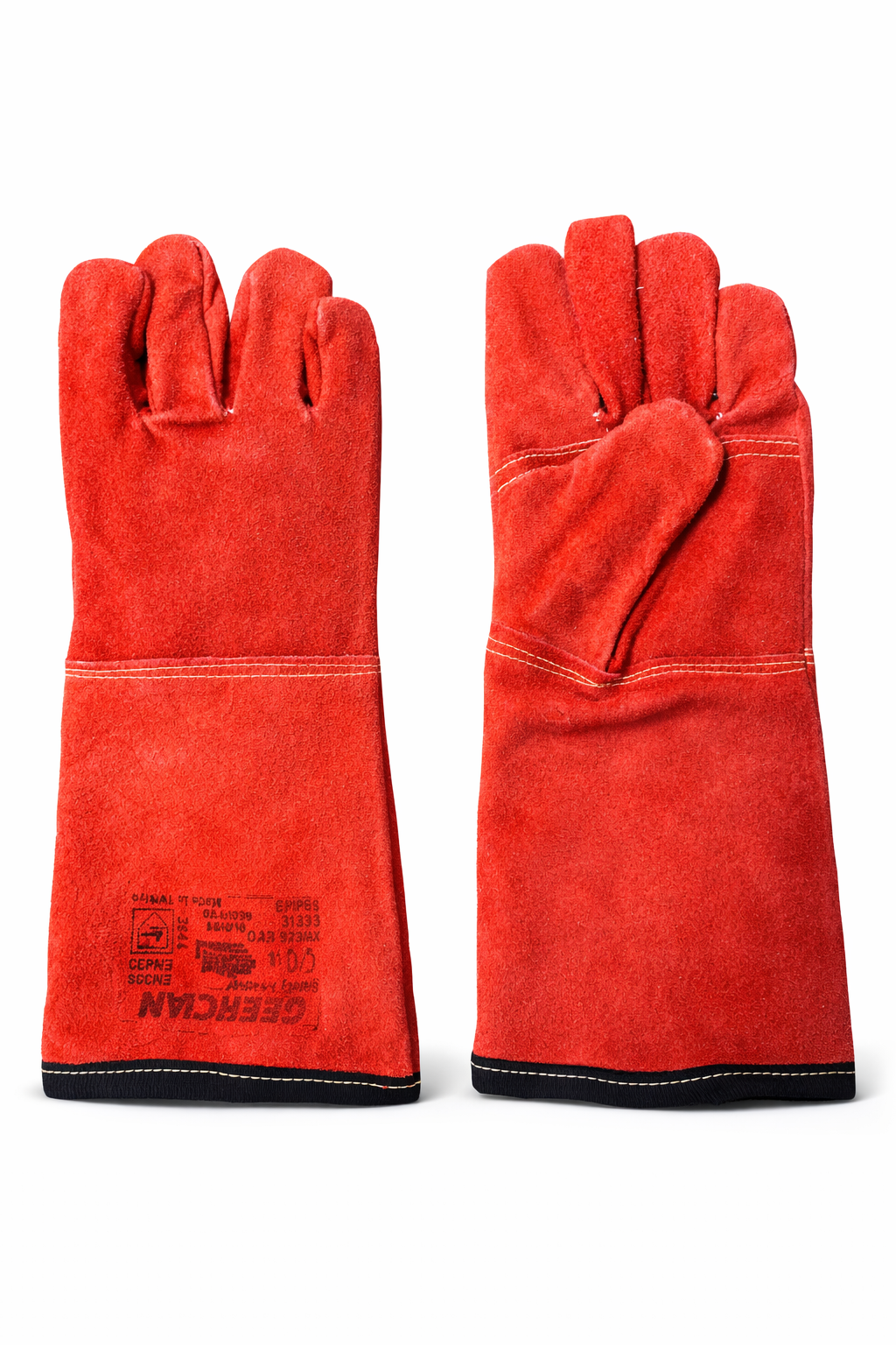Red Leather Welder's Work Gloves