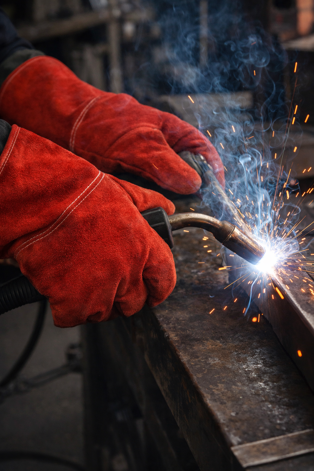 Red Leather Welder's Work Gloves